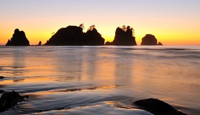 OL-Point-of-Arches-Shi-Shi-Beach_iStock_680 Sunset at Point of Arches on Shi Shi Beach on the Olympic Coast.