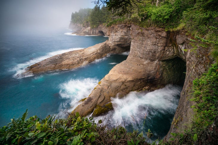 Waves at Cape Flattery from a trail overlook