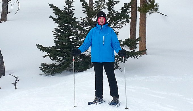 Gloria-Wadzinski-Snowshoeing-RM_680 Gloria Wadzinski snowshoeing in Rocky Mountain National Park
