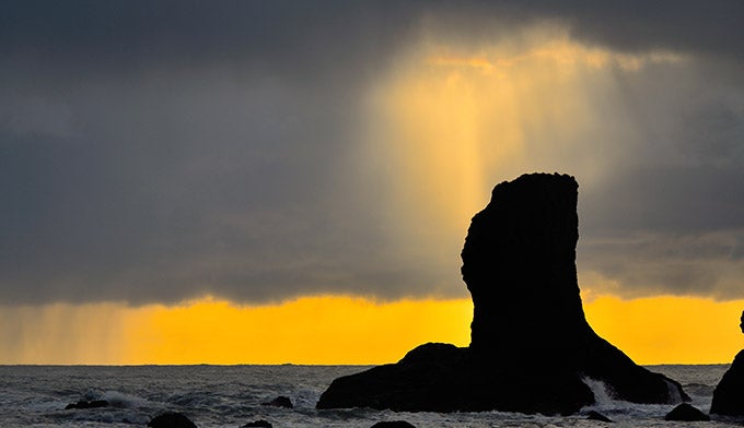 OL-Storm-Second-Beach_DP_680 The sun breaks through storm clouds on Second Beach in Olympic National Park.