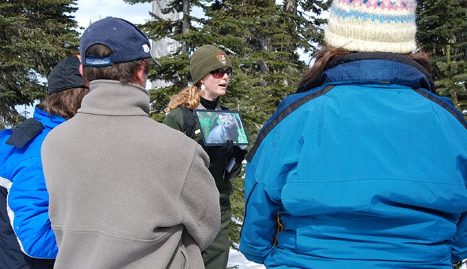 OL-Ranger-snowshoe-talk_NPS-PD_680 Ranger snowshoe talk in Olympic National Park. NPS photo