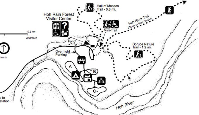 Hoh-Rainforest-Trail-Map_NPS_680 Map of the nature trails near the Hoh Rainforrest Visitor Center. Courtesy NPS